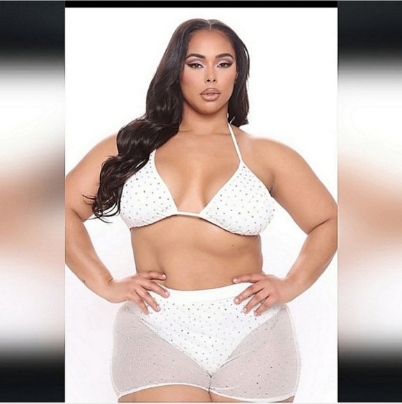 NWT FASHION NOVA 3X DIAMOND STUDDED BIKINI - Picture 1 of 3